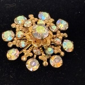 Vintage 1 1/2" Multi Prong Tiered Rhinestone Pin Brooch Multi-Color.